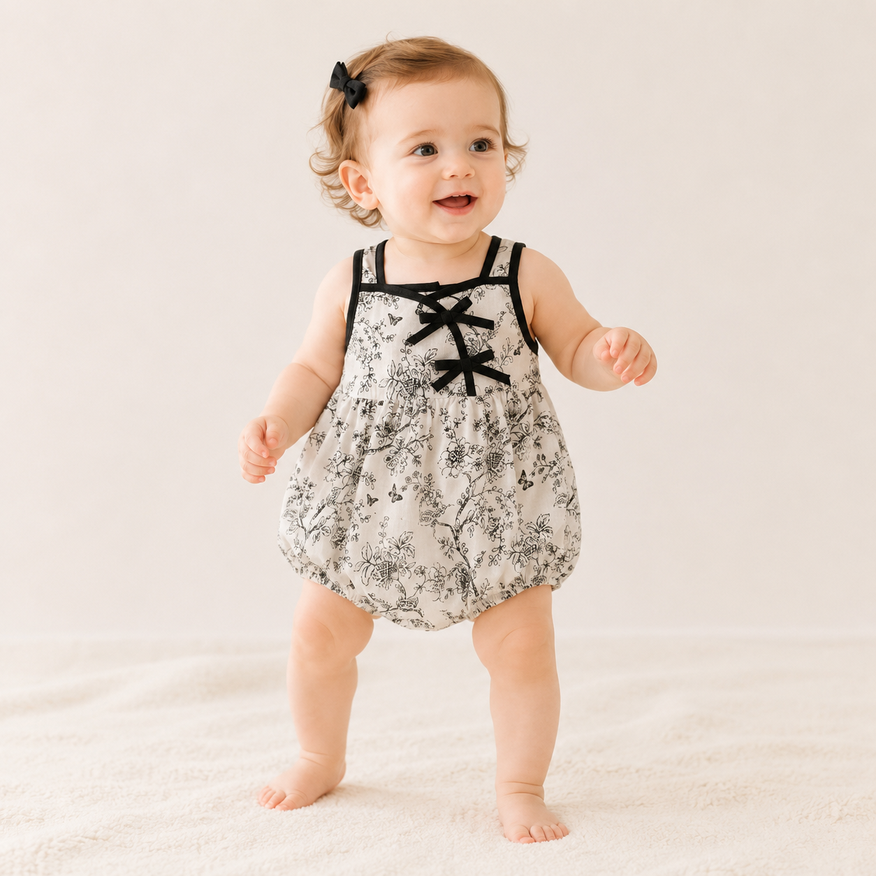 Baby Girl Sleeveless Floral Bodysuit with Frog Buttons – Lightweight Chinese Style Summer Outfit