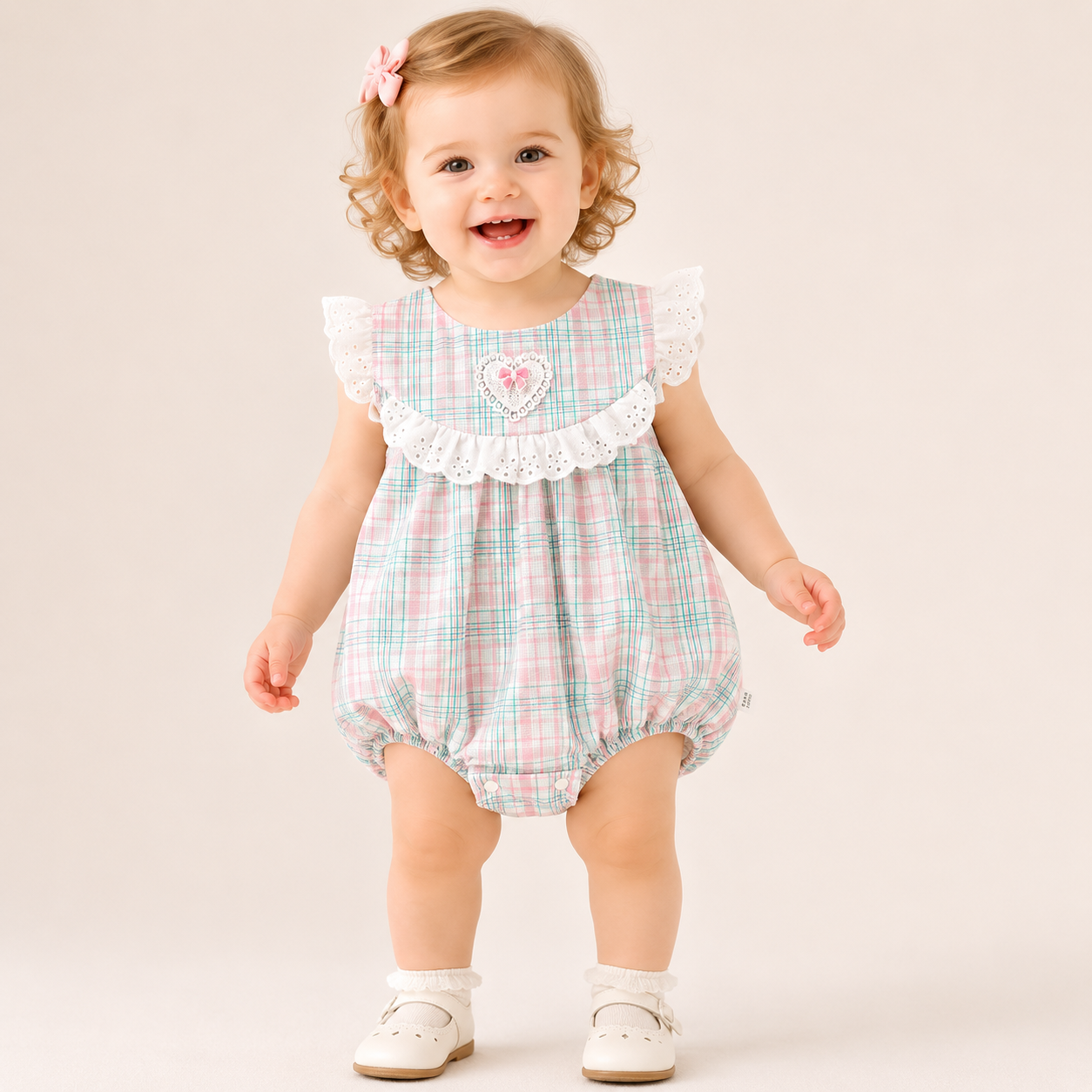Baby Girl Dot Gingham Cotton Bodysuit – Breathable Summer Triangle Romper
