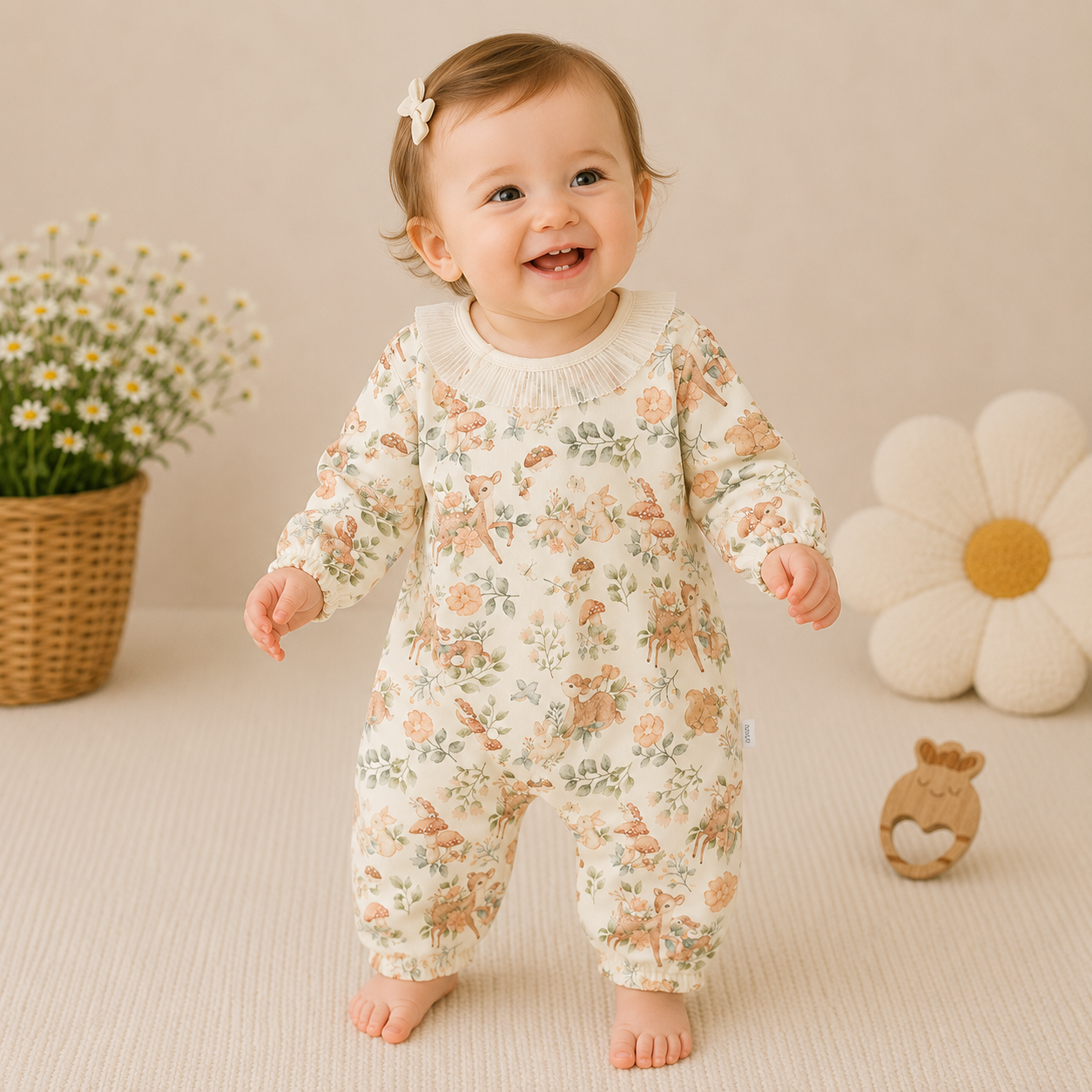 Newborn Cotton Animal Print Romper – Seamless Long Sleeve Spring Fall Baby Sleepwear