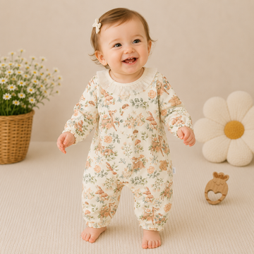 Newborn Cotton Animal Print Romper – Seamless Long Sleeve Spring Fall Baby Sleepwear