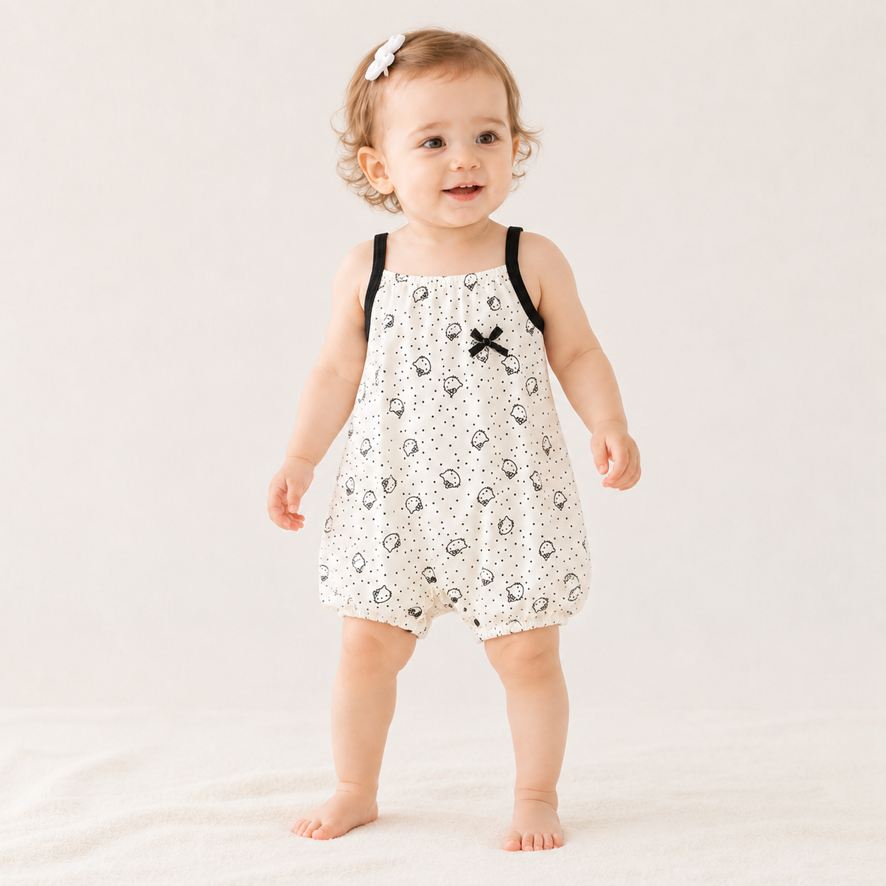 Baby Girl Kitty Strap Shortall Romper – Cute Summer Outing Outfit