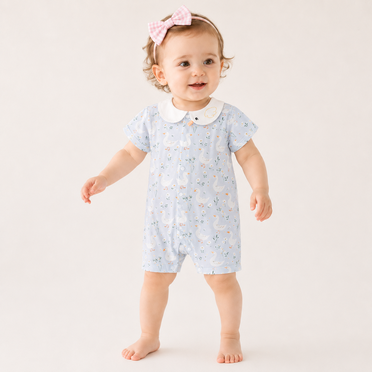 Newborn Airy Cotton Short Sleeve Romper – Lightweight Summer Outing One-Piece