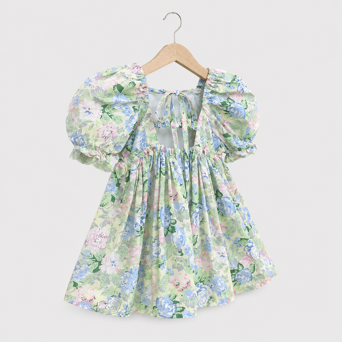 Baby Girl Floral Tie-Back Dress – Short Sleeve Korean Style Summer Outfit
