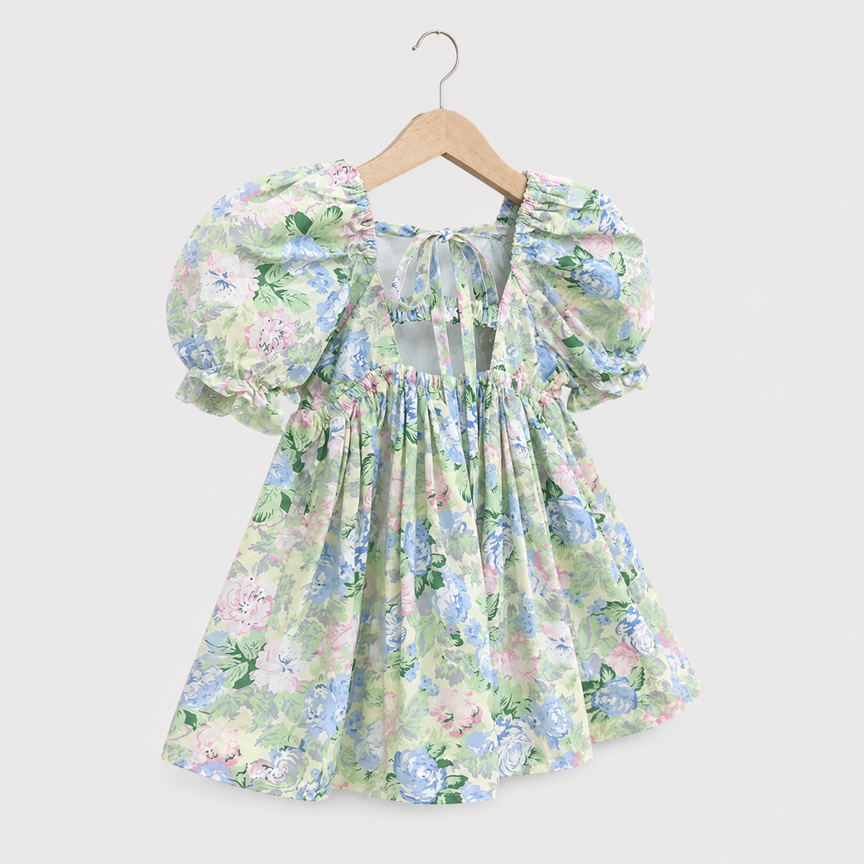 Baby Girl Floral Tie-Back Dress – Short Sleeve Korean Style Summer Outfit
