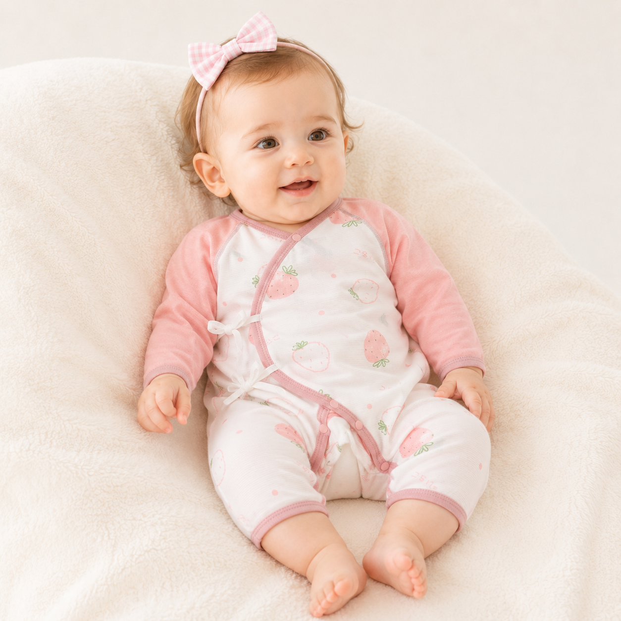 Newborn Lightweight Cotton Romper – Long Sleeve Openwork Summer Bodysuit