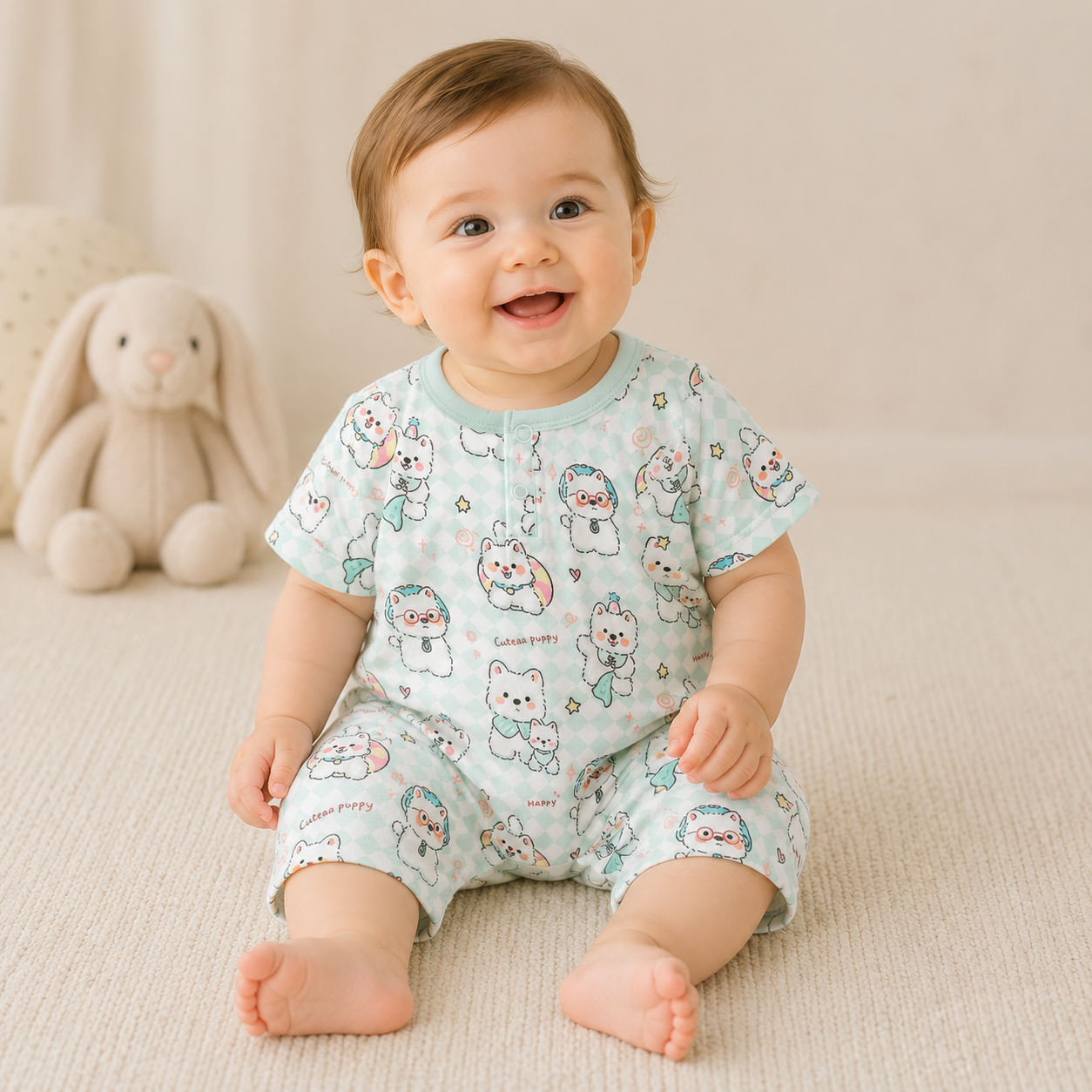 Baby Short Sleeve Printed Romper – Soft Lightweight Summer Bodysuit