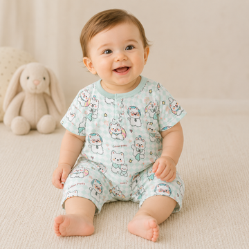 Baby Short Sleeve Printed Romper – Soft Lightweight Summer Bodysuit