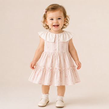 Baby Girl Tea Party Floral Doll Collar Dress – Sleeveless Fairy Summer Outfit