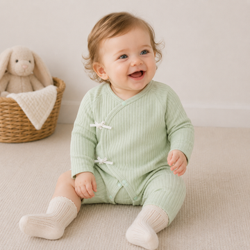 Newborn 0-3M Cotton Wrap Sleep Romper – Seamless Spring Fall Kimono Bodysuit