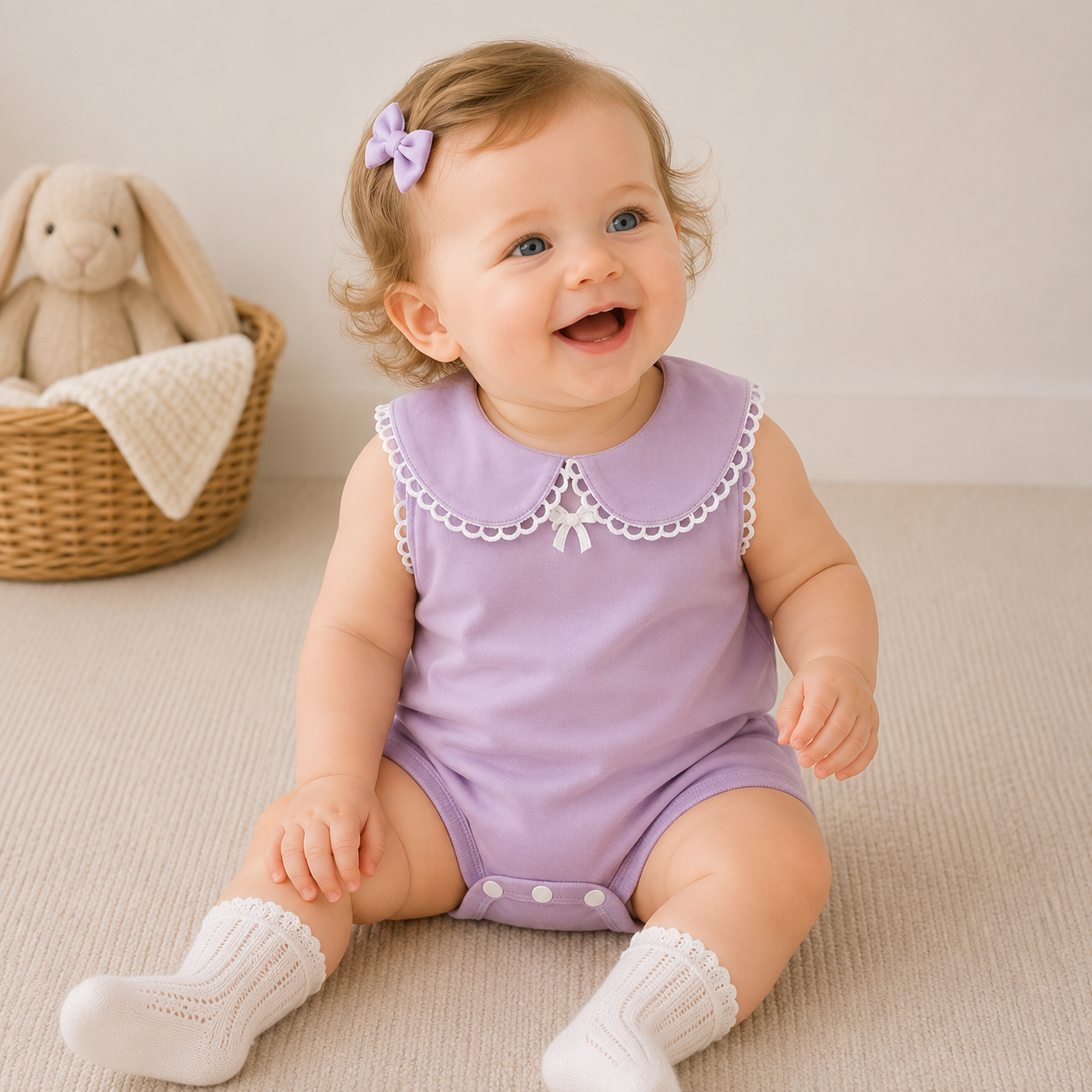 Baby Girl Sleeveless Bubble Bodysuit – Sweet Lightweight Summer Outing Romper