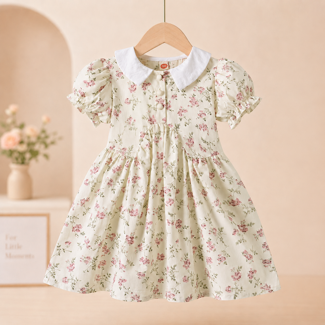 Toddler Girl Korean Floral Casual Dress – Short Sleeve Summer Outfit