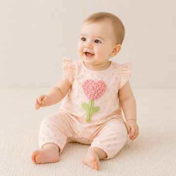 Baby Girl Floral Suspender Jumpsuit with Flutter Sleeves – Spring Newborn Outfit
