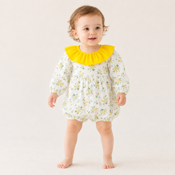 Baby Girl Floral Doll Collar Bodysuit – Long Sleeve Lightweight Spring Outfit
