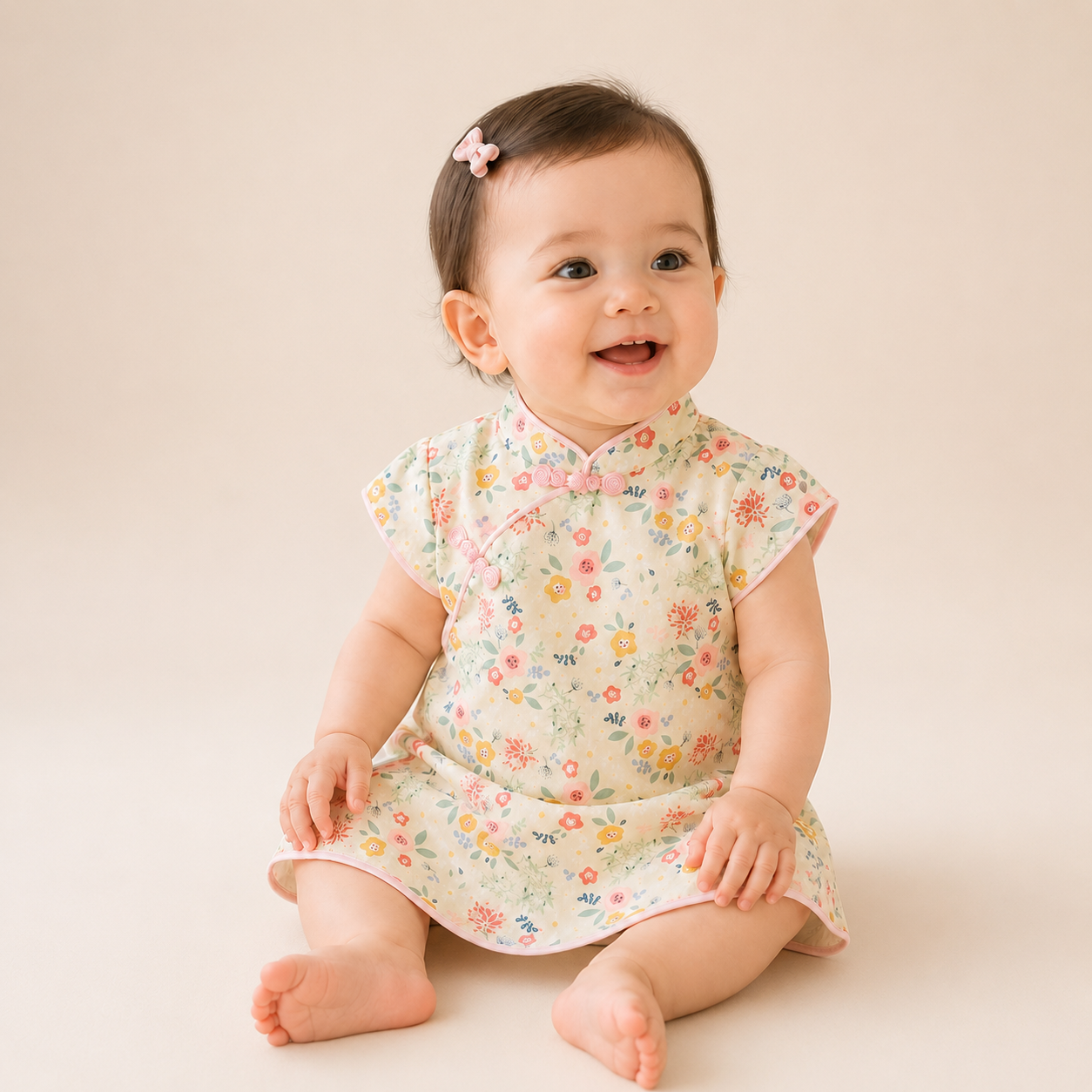 Baby Girl Floral Cotton Qipao Dress – Short Sleeve Chinese Style Outfit
