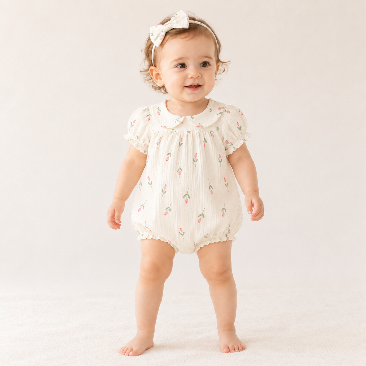 Baby Girl Tulip Gauze Bodysuit Set – Short Sleeve Summer Triangle Romper