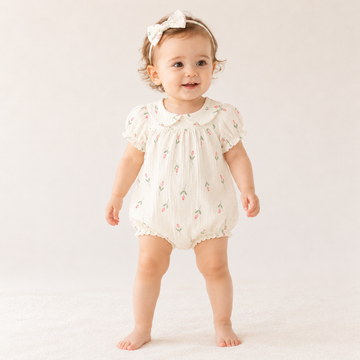 Baby Girl Tulip Gauze Bodysuit Set – Short Sleeve Summer Triangle Romper