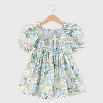 Baby Girl Floral Tie-Back Dress – Short Sleeve Korean Style Summer Outfit
