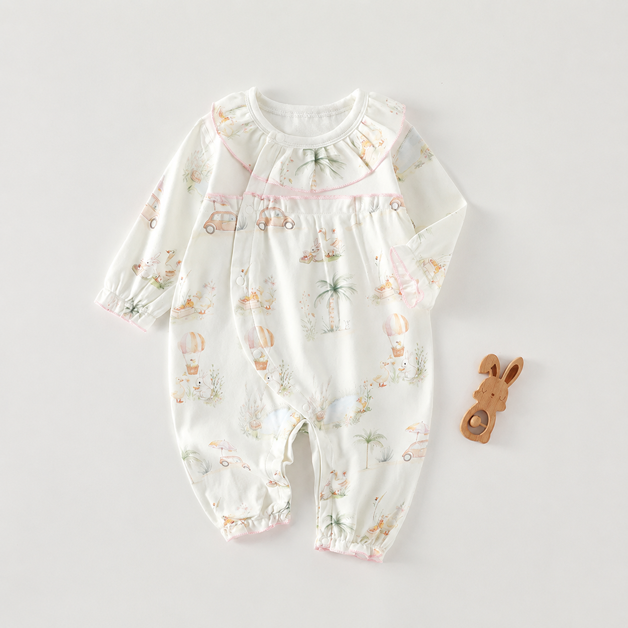 Baby Girl Long Sleeve Cotton Romper with Lace Trim – Side Snap Newborn Bodysuit