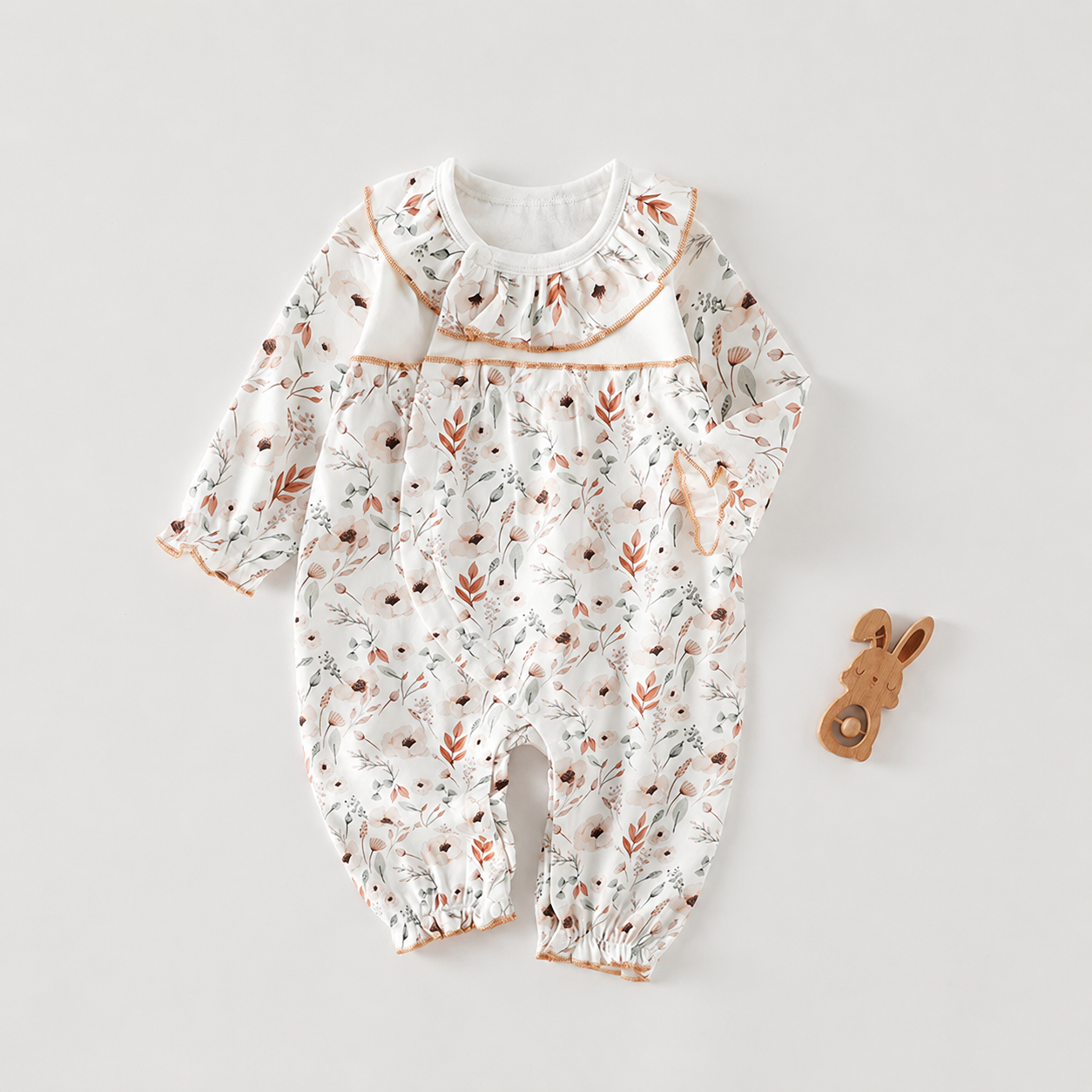 Baby Girl Long Sleeve Cotton Romper with Lace Trim – Side Snap Newborn Bodysuit