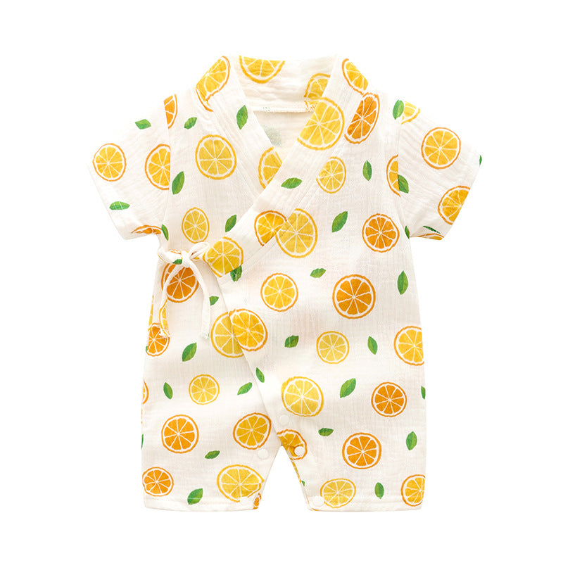 Baby Short Sleeve Kimono Romper – Breathable Crinkle Cotton Summer Bodysuit