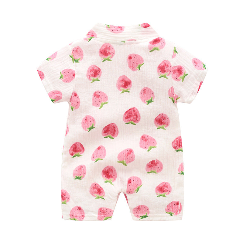 Baby Short Sleeve Kimono Romper – Breathable Crinkle Cotton Summer Bodysuit