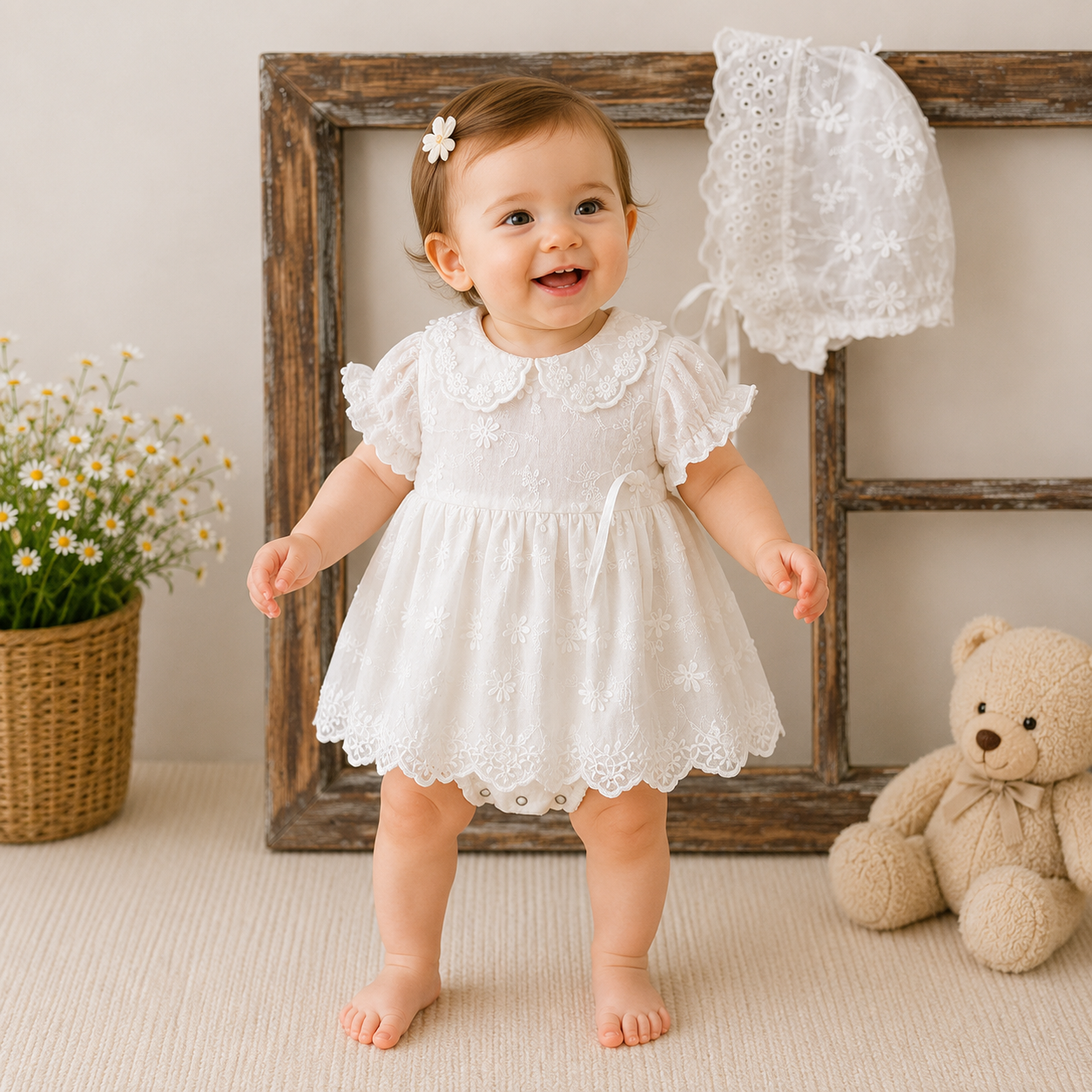 Baby Girl Short Sleeve Lace Romper Dress – Korean Style Summer Outfit