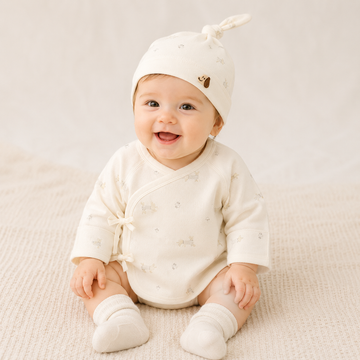 Newborn Cotton Baby Top with Hat – Seamless Side-Tie Infant Shirt