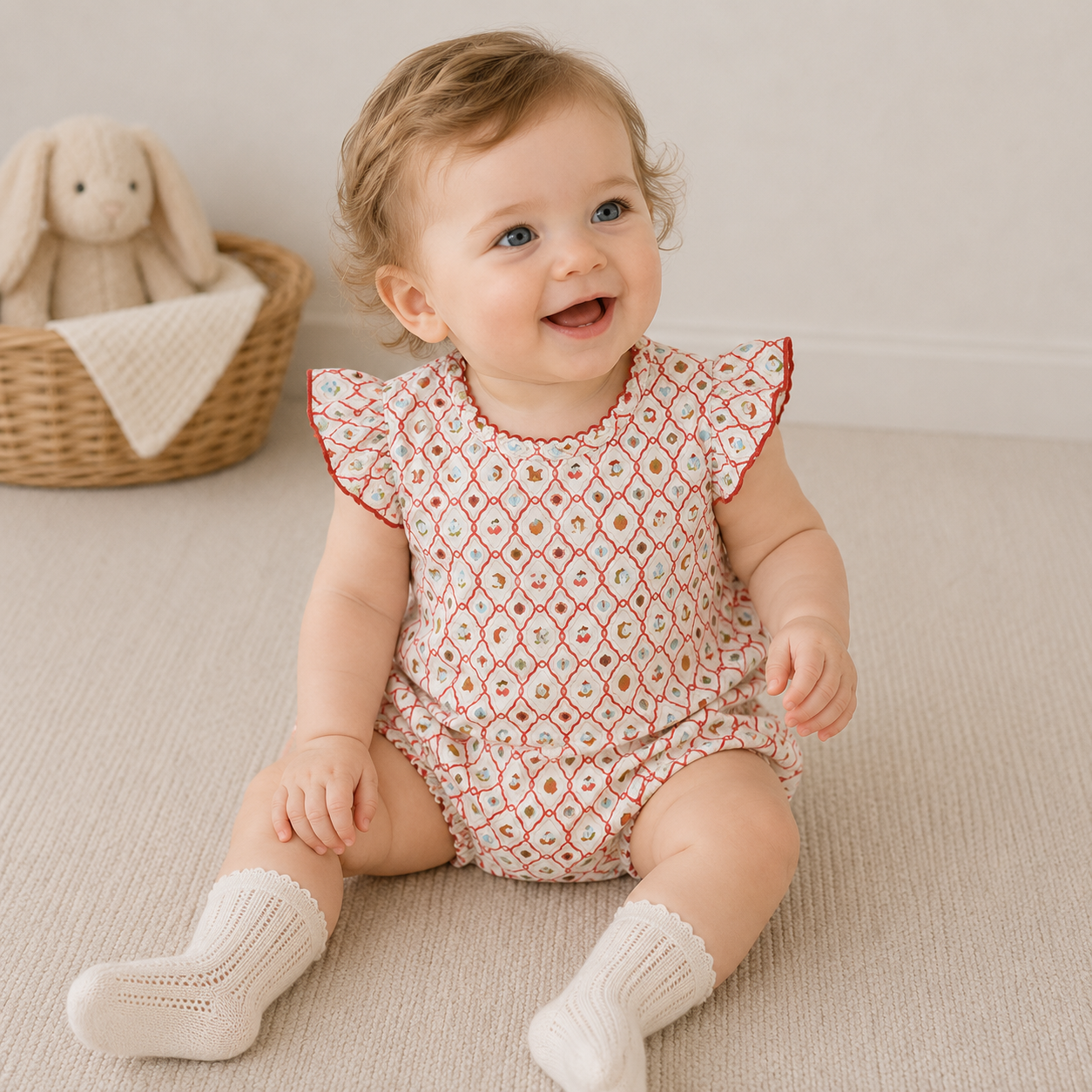 Baby Girl Flutter Sleeve Cotton Bodysuit – Lightweight Summer Outing Romper
