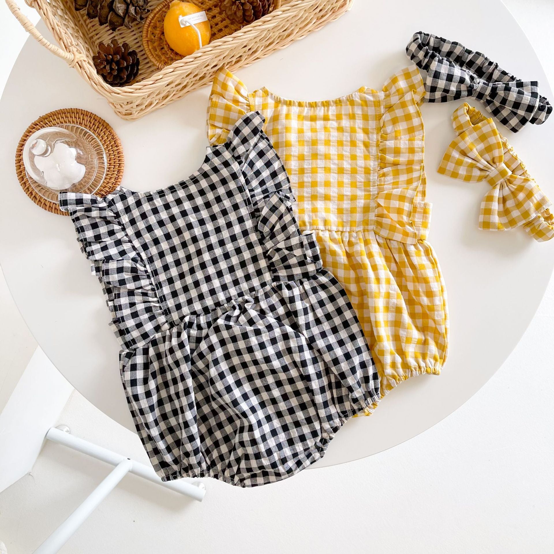 Baby Girl Sleeveless Cotton Romper – Korean-Inspired Plaid Summer Outfit