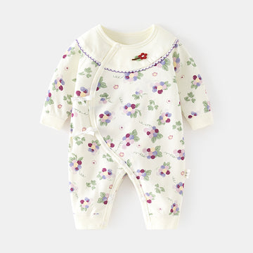 Newborn Baby Girl Cotton Kimono Layette Romper – Seamless Fall Winter Bodysuit