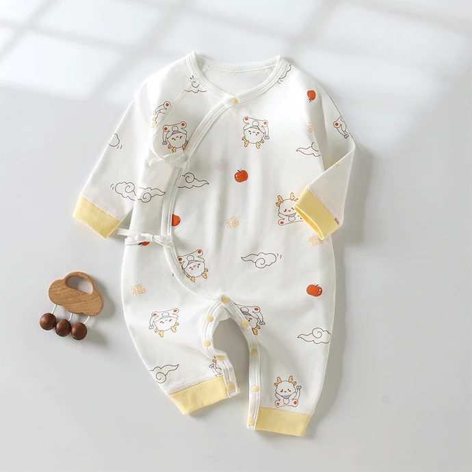 Newborn Cotton Kimono Bodysuit – Tie Front Spring Fall Baby Romper