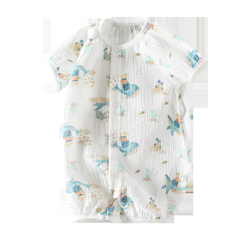 Newborn Cotton Gauze Romper – Lightweight Chinese Style Summer Bodysuit