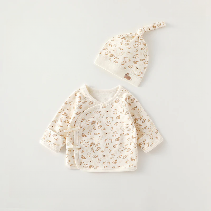 Newborn Cotton Baby Top with Hat – Seamless Side-Tie Infant Shirt