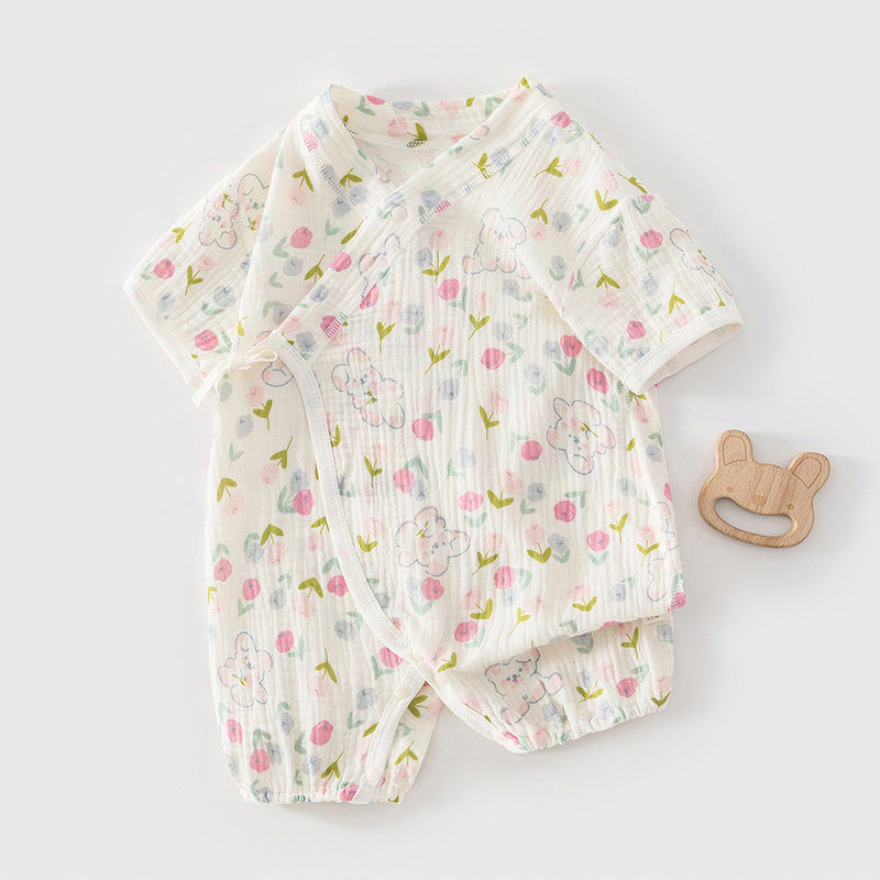 Newborn Gauze Sleep & Play Romper – Short Sleeve Lightweight Summer One-Piece
