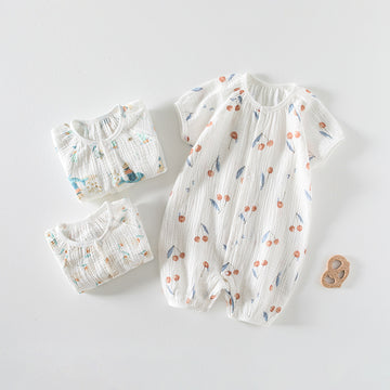 Newborn Cotton Gauze Romper – Lightweight Chinese Style Summer Bodysuit