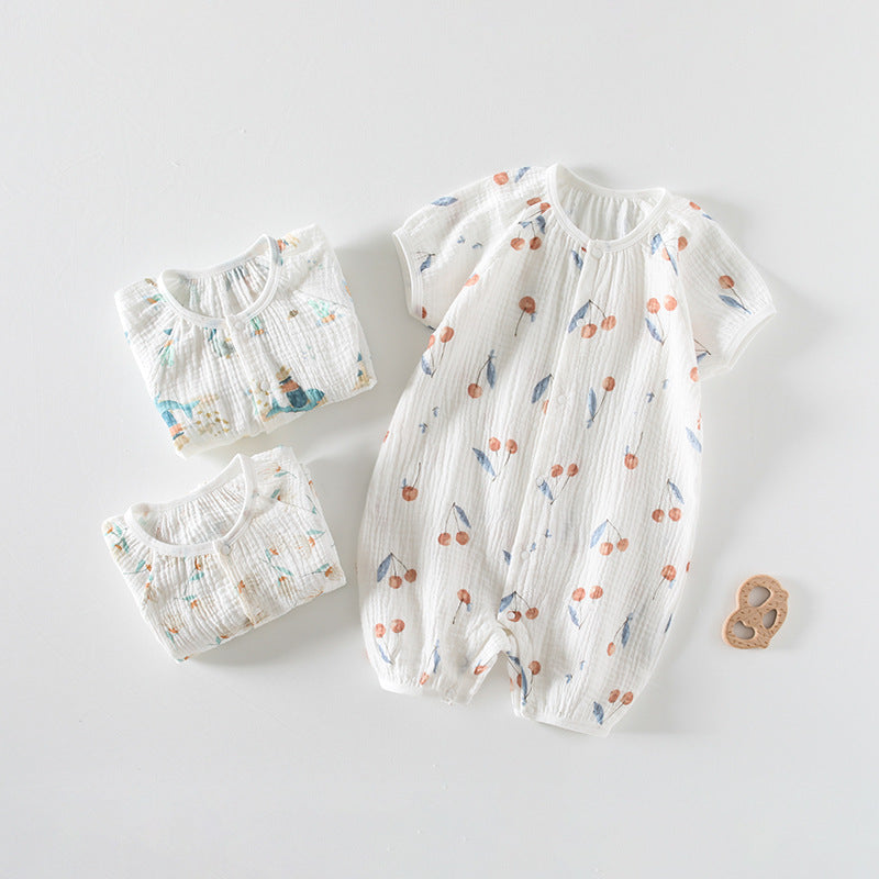 Newborn Cotton Gauze Romper – Lightweight Chinese Style Summer Bodysuit