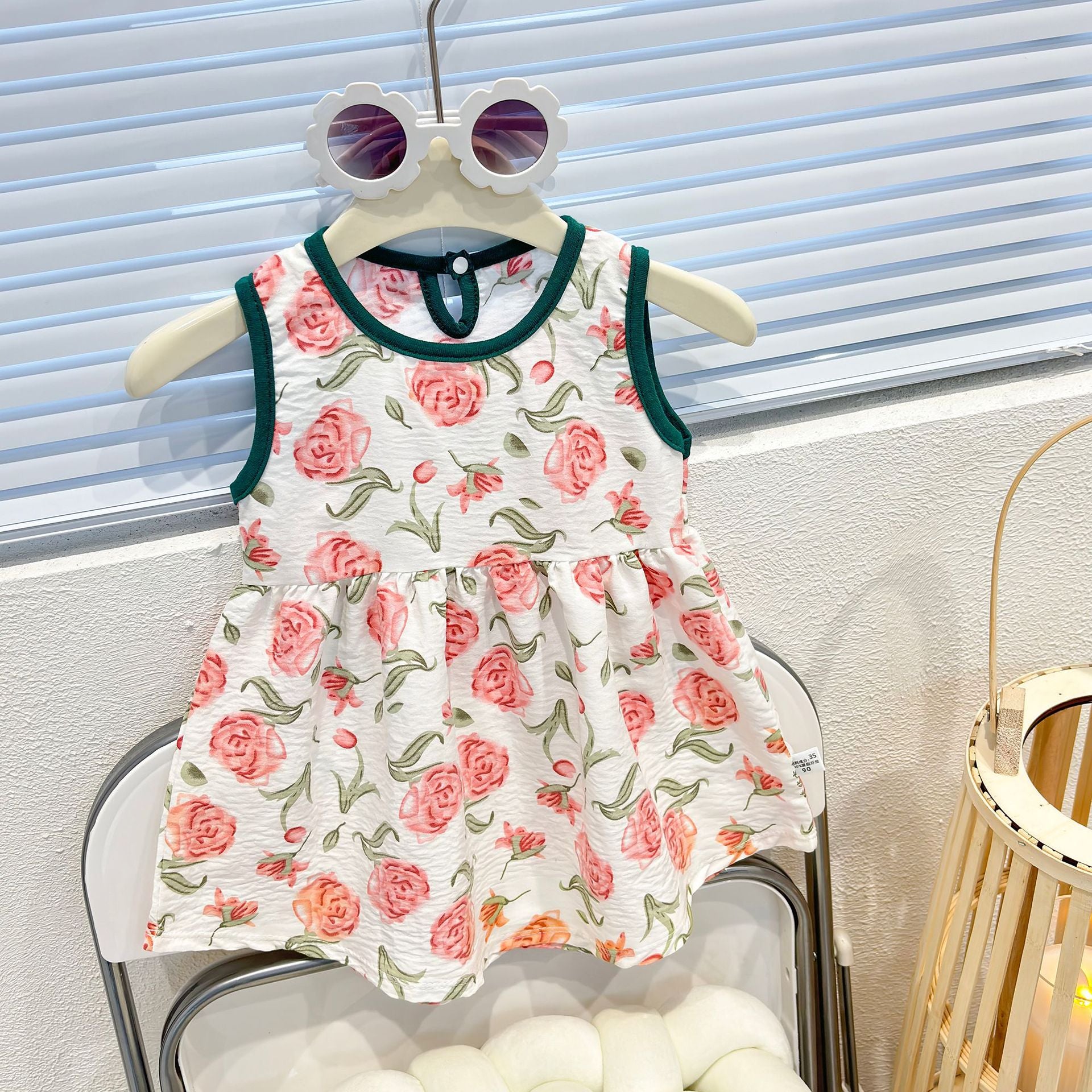 Baby Girl Floral Pinafore Dress – Korean Style Sleeveless Summer Outfit