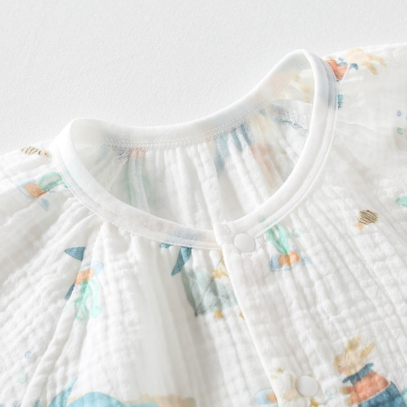 Newborn Cotton Gauze Romper – Lightweight Chinese Style Summer Bodysuit