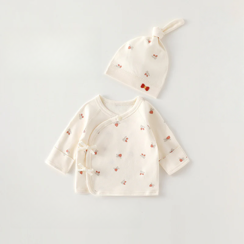 Newborn Cotton Baby Top with Hat – Seamless Side-Tie Infant Shirt