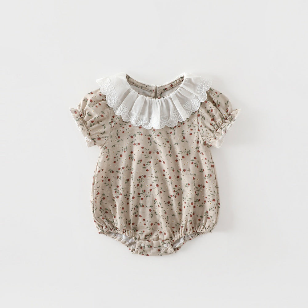 Newborn Floral Gauze Bodysuit – Short Sleeve Summer Cotton One-Piece
