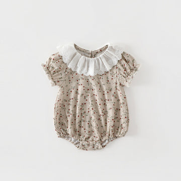 Newborn Floral Gauze Bodysuit – Short Sleeve Summer Cotton One-Piece