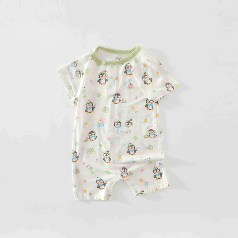 Baby Short Sleeve Printed Romper – Soft Lightweight Summer Bodysuit
