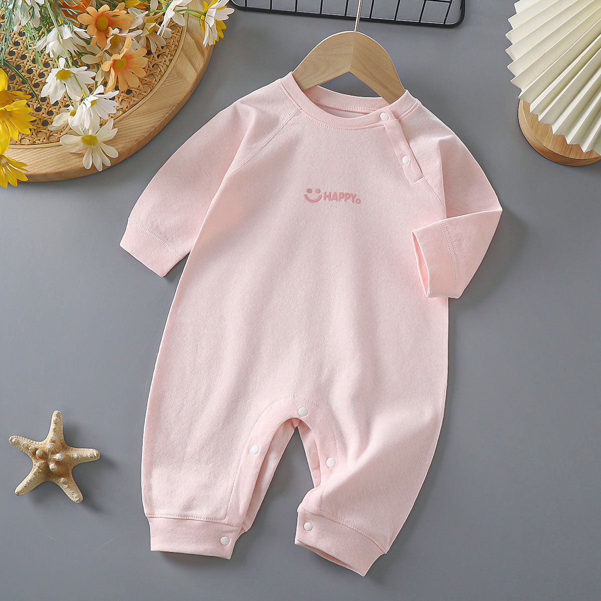 Newborn Cotton Jacquard Romper – Long Sleeve Seamless Spring Fall Bodysuit