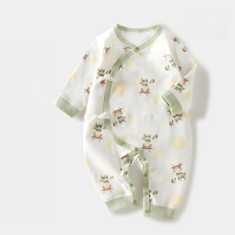 Newborn Cotton Kimono Romper – Long Sleeve Seamless Fall Baby Bodysuit