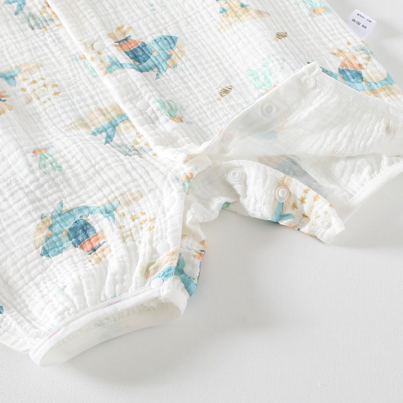Newborn Cotton Gauze Romper – Lightweight Chinese Style Summer Bodysuit