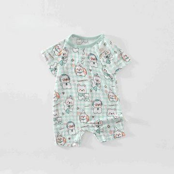 Baby Short Sleeve Printed Romper – Soft Lightweight Summer Bodysuit