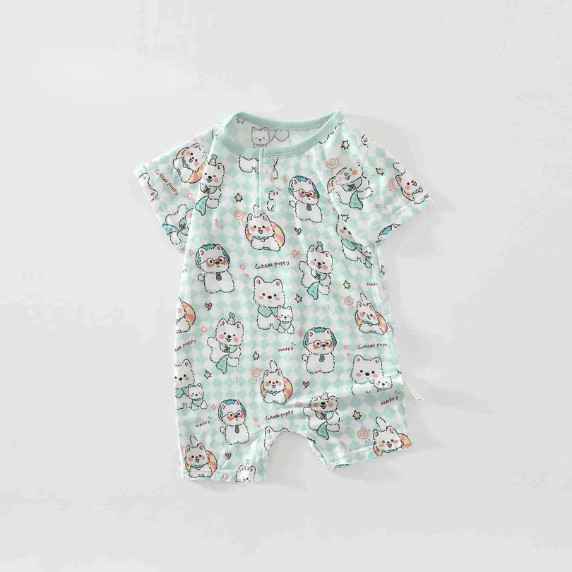 Baby Short Sleeve Printed Romper – Soft Lightweight Summer Bodysuit