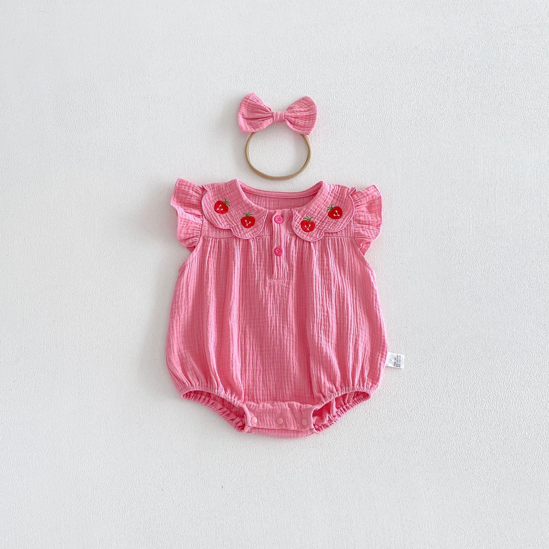 Baby Girl Crinkle Gauze Bodysuit Set with Headband – Princess Summer Romper