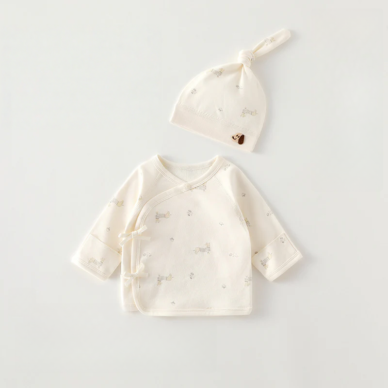 Newborn Cotton Baby Top with Hat – Seamless Side-Tie Infant Shirt