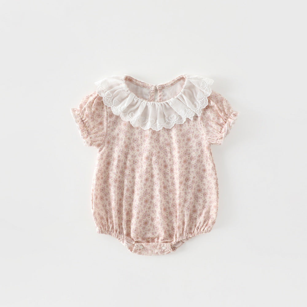 Newborn Floral Gauze Bodysuit – Short Sleeve Summer Cotton One-Piece